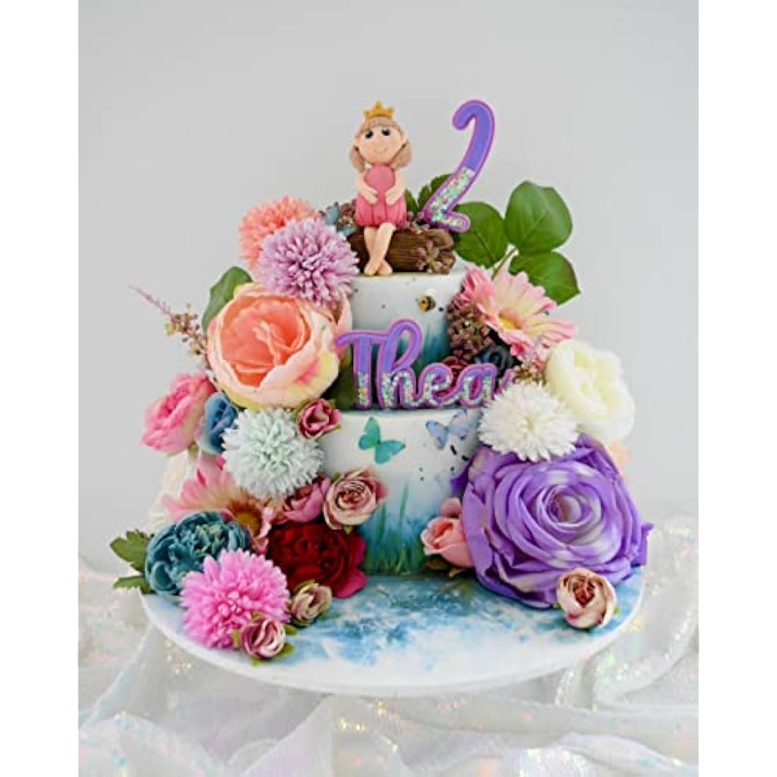 The Baked Studio - Silk Peony and Tea Rose Artificial Bouquet 9 Heads Realistic Fake Plant for DIY Craft Cake Living Room Home Wedding Decoration (Blue)