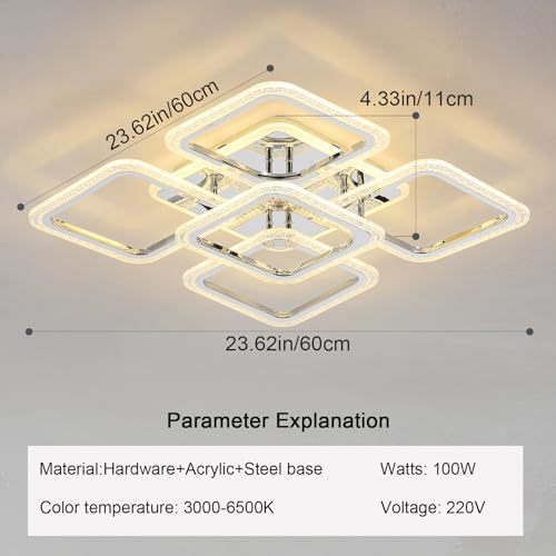 Qcyuui LED Ceiling Light Square, Modern Flush Mount Chandelier Lighting,Dimmable Bedroom Ceiliing Lamps Nordic Design for Living Room