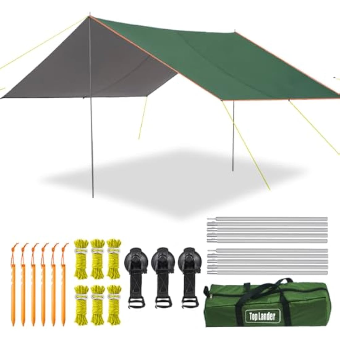 Large Waterproof Camping Tent Tarp with Aluminum Awning Poles Ultralight Rain Shelter Canopy Mutifunctional Bivvy Accessories for Fishing Beach Hiking Outdoor Backpacking Hammock