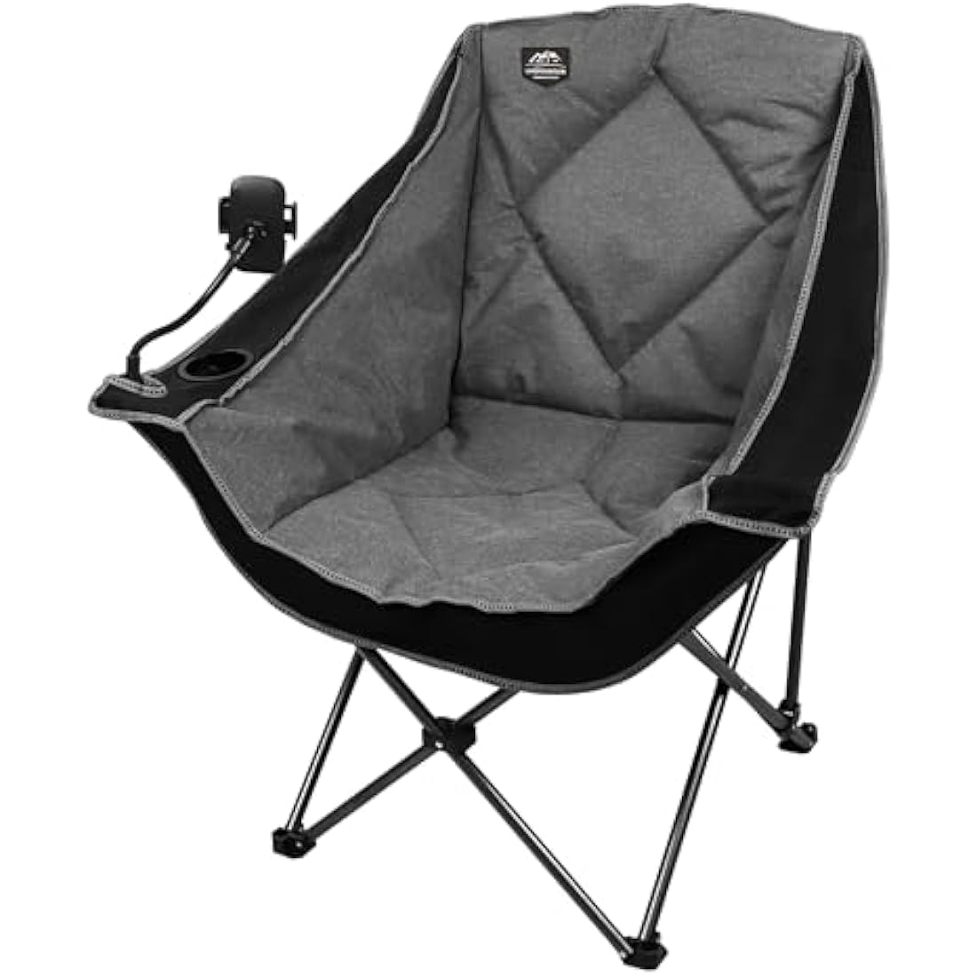 LANMOUNTAIN Oversized Folding Camping Chairs,Portable Heavy Duty Outdoor Padded Lawn Chair w/Phone Holder,Cup Holder Perfect for Adults Picnic,Parties,Picnics and Beach Trips,Black