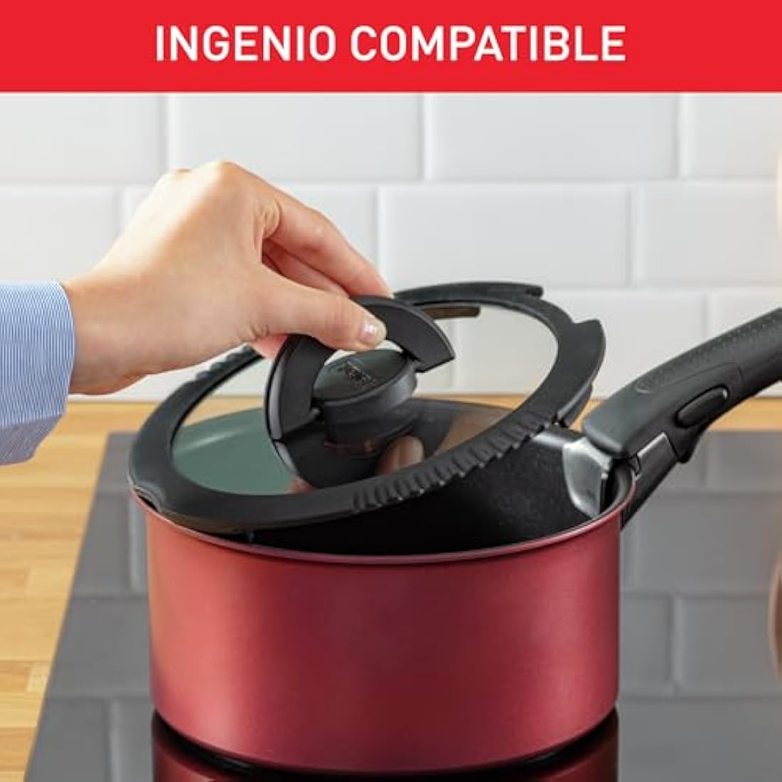 Tefal Ingenio L9931012 3 Piece Glass Lids, 18-18-20, Black