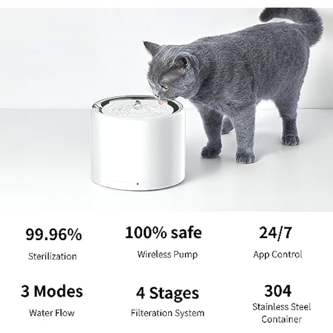PETKIT Cat Water Fountain, UVC Wireless Pump, APP Control, 1.8L Cat Fountain Stainless Steel, Ultra Quiet, Hygienic Fresh Water for Cats Dogs, 3 Working Mode, Smart LED Light, Activated Carbon Filter