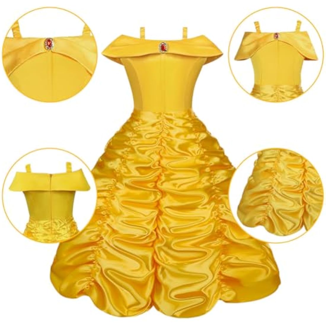 Vicloon 9 Pcs Princess Belle Costume Dress,Little Girl Princess Dresses Fancy Dress Childs Party Outfit with Crown Wand Gloves Necklace Ring and Earrings Yellow