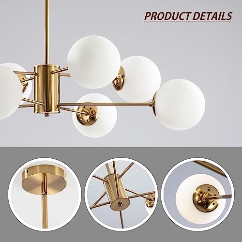 KCO Lighting 8-Light Glass Sputnik Chandelier Modern Gold Pendant Light Fixture Vintage Globe Ball Flush Mount Kitchen Island