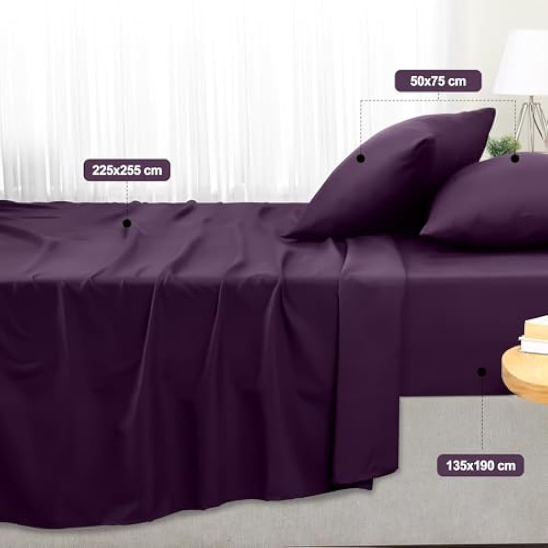 Utopia Bedding Bed Sheet Set Double, Purple, 4 Piece – Fitted Sheet, Flat Sheet with 2 Pillow Cases 50x75 – Wrinkle, Shrinkage and Fade Resistant – Soft Brushed Polyester Microfiber Fabric