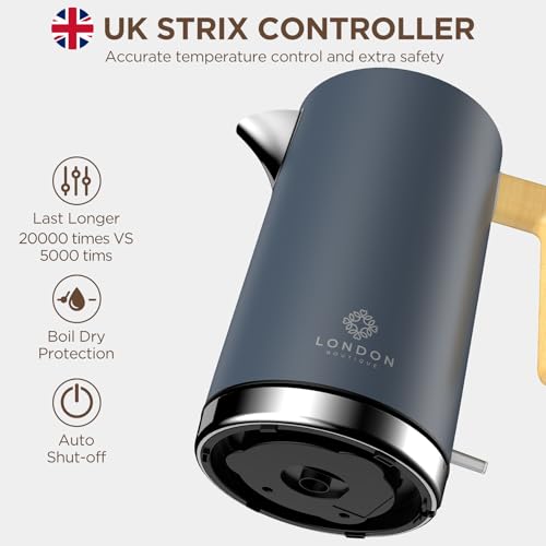 London Boutique Electric Kettle, Stainless Steel kettles Electric, Cordless Fast Boil Electric kettle with Wood Effect, Boil Dry Protection,