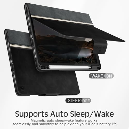 KingBlanc for iPad Air 13 inch Case (M3 2025/M2 2024) with Pencil Holder, Vegan Leather Protective Stand Cover, Auto Wake/Sleep, Angles for Viewing/Drawing, Supports Pencil Pro/(USB-C), Black