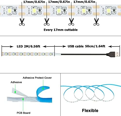 GOMING 5V USB LED Strip Light Natural White 4000K USB Powered 4M (2pcs x 6.6ft) 240LEDs Flexible SMD2835 No-Waterproof IP20 LED Tape Lights