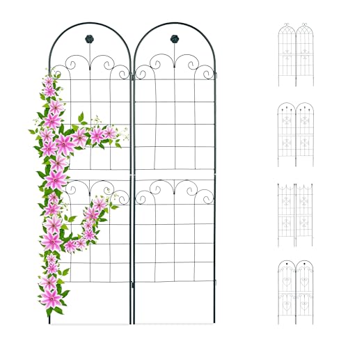 Relaxdays Trellis Set of 2, Metal, 180 x 50 cm, Garden Climbing Aid, Vintage, Arch + Flowers, Freestanding, Dark Green