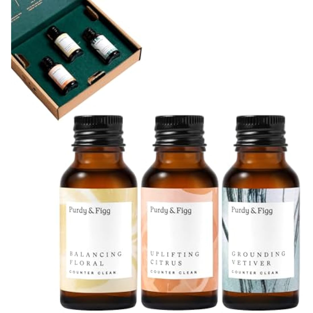Purdy & Figg | Counter Clean Mixed Refill Kit | All-Purpose Cleaning Spray with Organic Essential Oils | Natural & Non-Toxic | Home & Kitchen Countertops | Citrus/Floral/Vetiver Scents