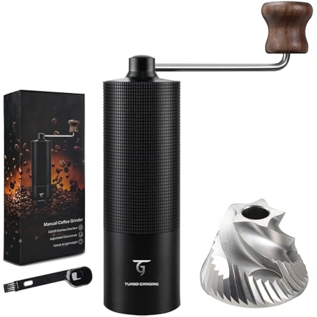 SUNYA Manual Coffee Grinder with Stainless Steel Conical Burr. Aluminum Shell Hand Coffee Bean Mill with Adjustable Settings. Coffee Recipes Booklet Included (MCG-02 Black)