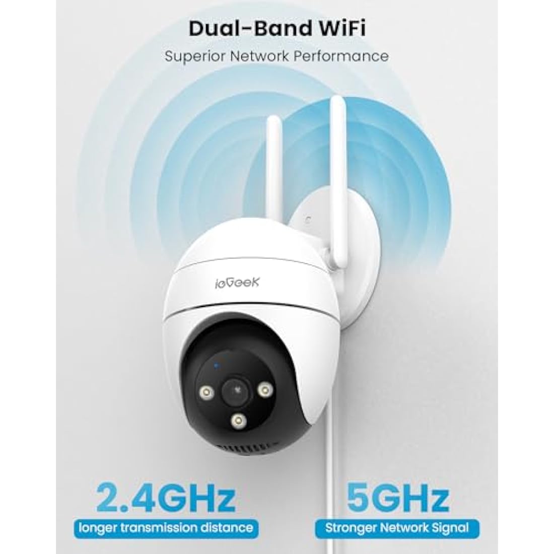 ieGeek 5MP 2.4/5Ghz Security Camera Outdoor, 360° PTZ CCTV Camera Systems,15M Color Night Vision, WiFi Home IP Camera, Human Detection, Siren and Light Alarm, 2-Way Audio, Alexa, Memory/Cloud(Wired)