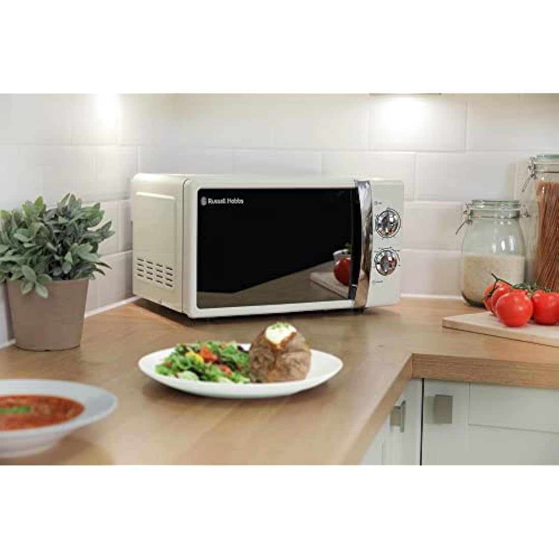 Russell Hobbs RHMM701C 17 Litre 700 W Cream Solo Manual Microwave with 5 Power Levels, Ringer & Timer, Defrost Setting, Easy Clean