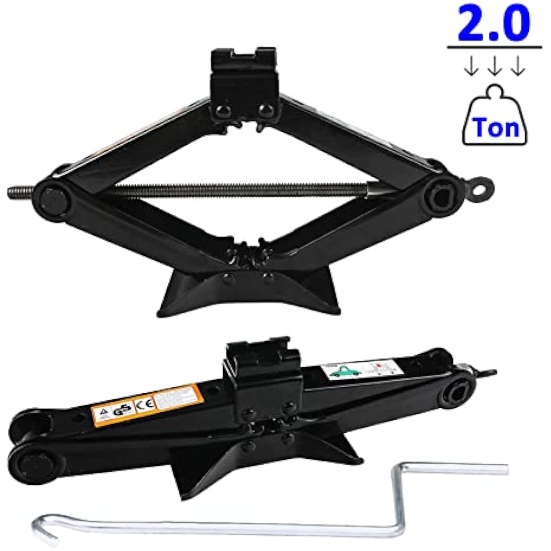 Scissor Jack 2T with Crank Handle, Caravan Jack Automobile Car Scissor Lift Jack, 2 Ton Steel Car Jack Emergency Car Tyre Repair Changing Tool for Van Ford/Mercedes-Benz/Peugeot/Renault/Citroen