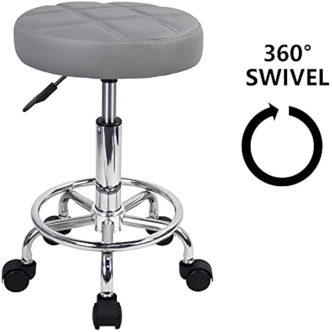 KKTONER Round Rolling Stool Chair PU Leather Height Adjustable Swivel Drafting Work SPA Shop Salon Stools with Wheels Office Chair Small (Gray)