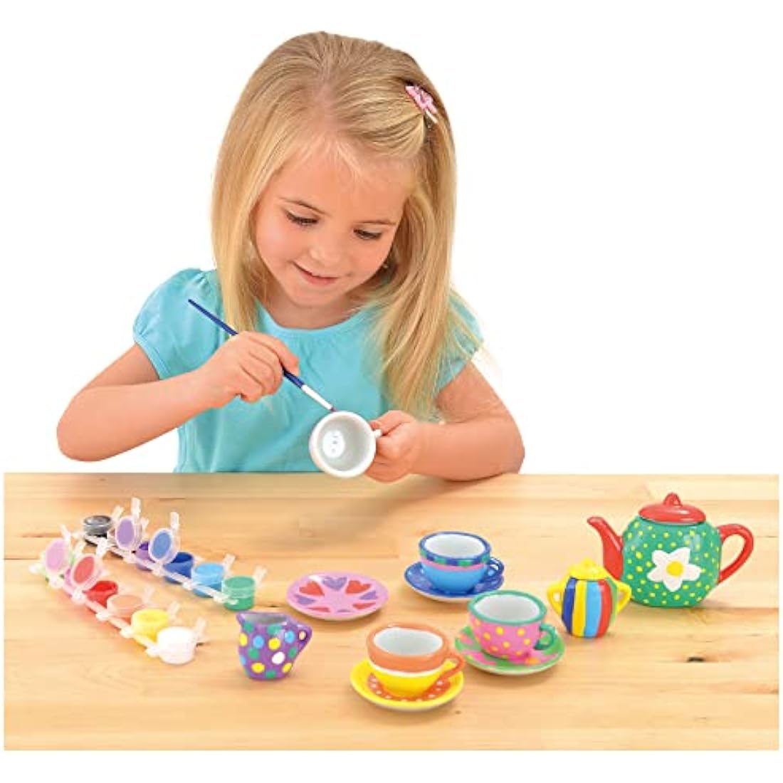Galt Paint a Tea Set - 11 Pc Mini Tea Party Set, Kids Craft Kit and Childrens Tea Set - 12 Rainbow Ceramic Paints - Encourage Creativity and Motor Skills - Arts and Crafts for Kids, Ages 5 Years Plus