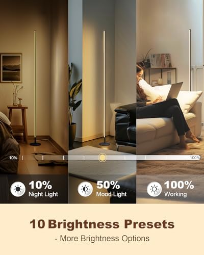 TACAHE Minimalist Corner Floor Lamp - 2700K-6500K Dimmable LED Night Light - Modern Standing Mood Lamp with Remote Control for Living Room, Bedroom - 57" 12W - Black