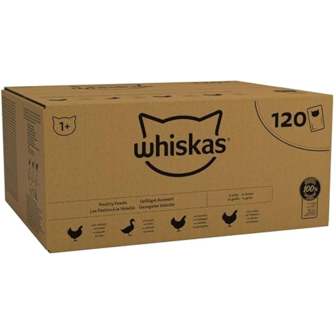 Whiskas 1+ Adult Wet Cat Food Poultry Selection in Jelly 120 x 85g Pouches Megapack, Tender Cuts in Flavoured Gravy, Nutritionally Complete, Easy to Serve, Variety Pack for Adult Cats