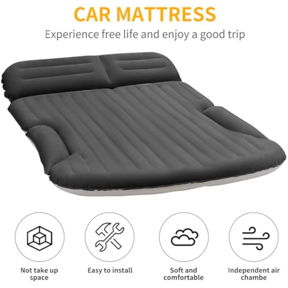 KMZ Air Mattresses Thickened and Double-Sided Flocked SUV Air Mattress Camping Accessories Camping Mattress with 2 Inflatable Pillows Dark Grey