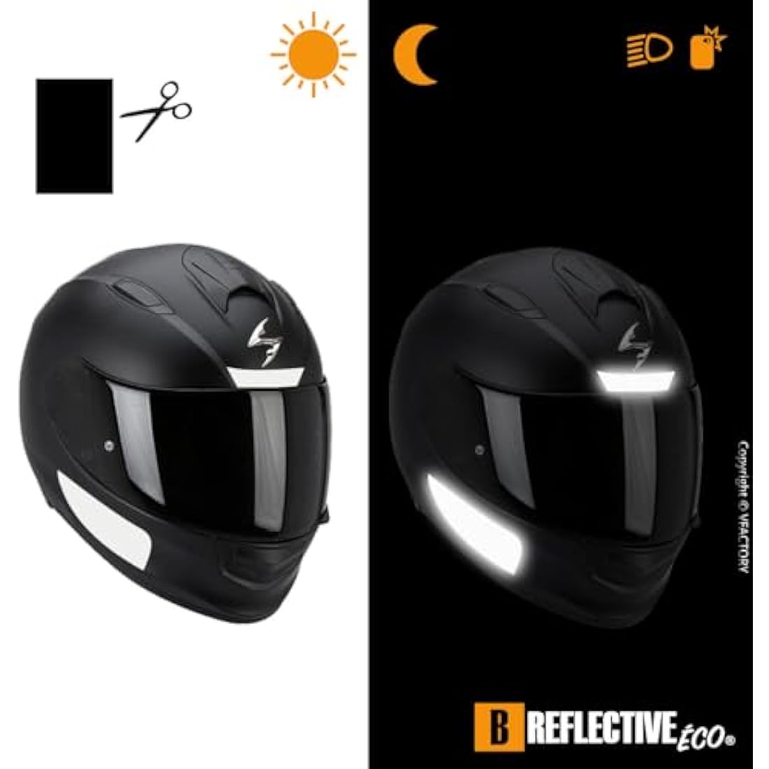 B REFLECTIVE Éco COLORS, 1 retro reflective sheet to cut out, Night high visibility safety, Universal adhesive for Bike/Stroller/Buggy/Helmet/Motorbike/Scooter/Toys, 20 x 30 cm, White