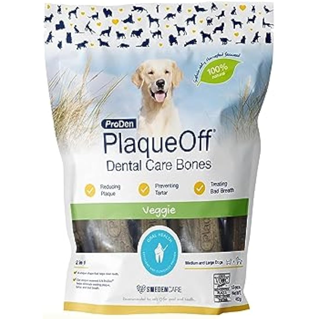 ProDen PlaqueOff 13 Dental Bones for Medium & Large Dogs, Tartar, Plaque & Bad Breath Remover, Improves Overall Oral Health Flavour (Vegetable Fusion)