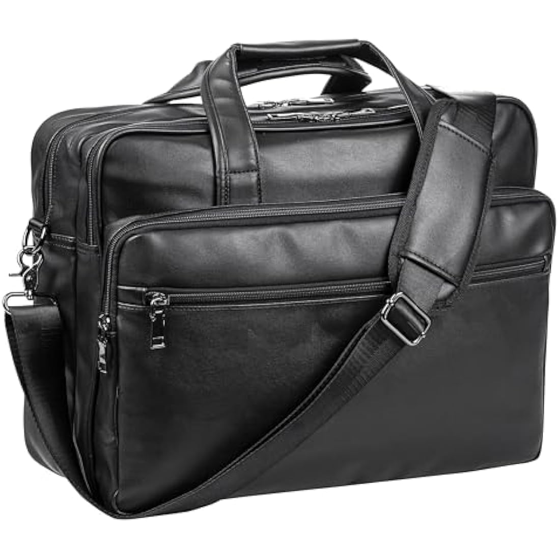 seyfocnia Leather Laptop Bag, Men's 15.6 Inche Messenger Briefcase Business Satchel Computer Handbag Shoulder Bag Fits 15.6 Inch Laptop Computer (Black)
