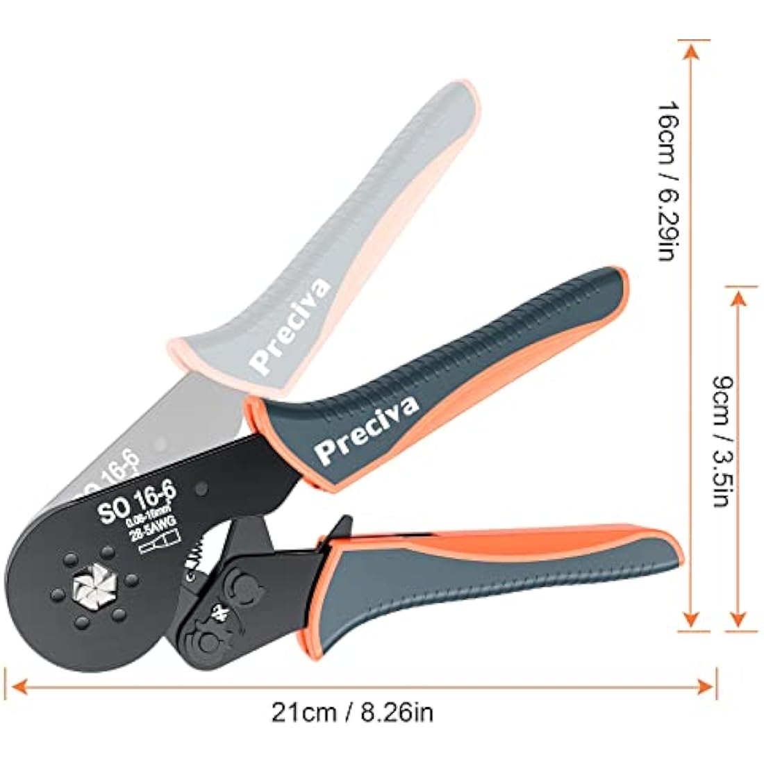 Preciva AWG 28-5 Hexagonal Crimping Pliers - Self-Adjustable Ratchet Crimping Tool for Ferrule Sizes 0.08-16mm²