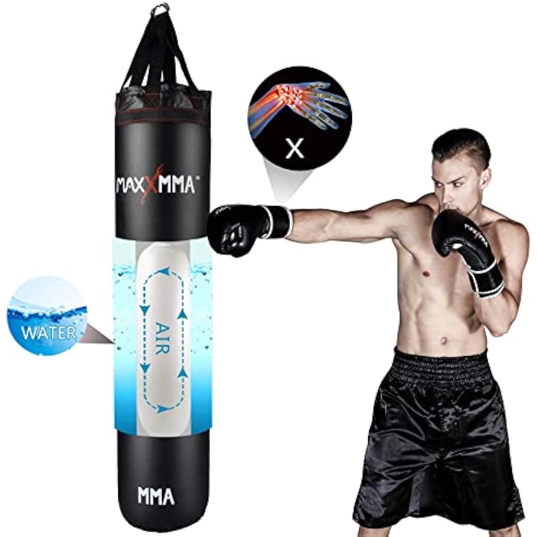 MaxxMMA 5' Water/Air Punching bag, Adjustable weight 70-140 Pounds