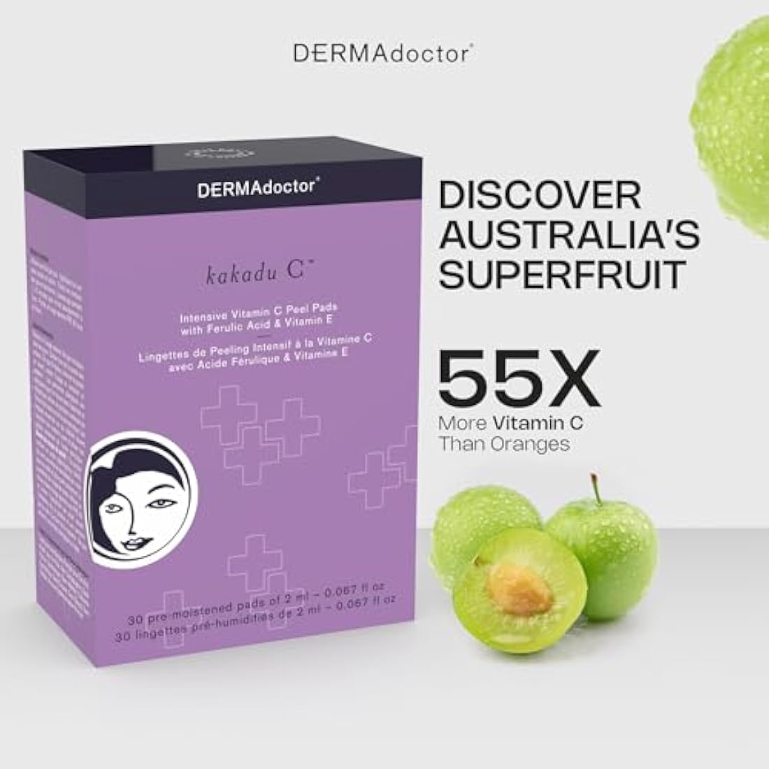DERMAdoctor Kakadu C Intensive Vitamin C Peel Pads – Exfoliating Treatment with Ferulic Acid & Vitamin E for Brighter, Smoother Skin – 30 Pads