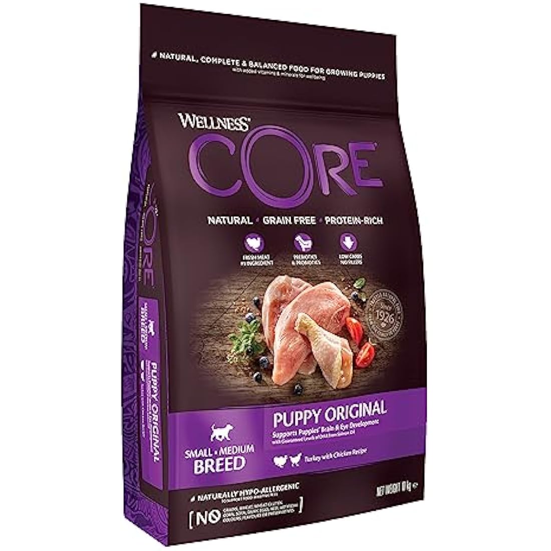 Wellness CORE Puppy Original, 10kg, Turkey & Chicken, Puppy Food Dry for Small & Medium Breed Puppies, All-Natural, Grain-Free, High Meat Content, No Added Sugar