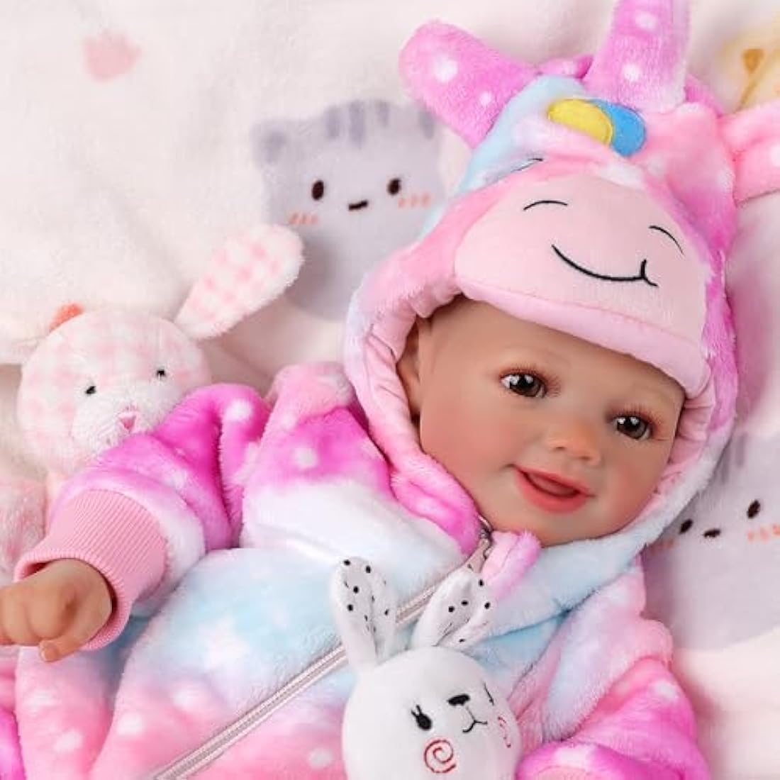 BABESIDE 17 Inch Reborn Baby Dolls Girl Sunny – Smiling Realistic Baby Doll with Soft Cloth Body, Lifelike Newborn Girl with Outfit & Accessories for Kids Age 3+