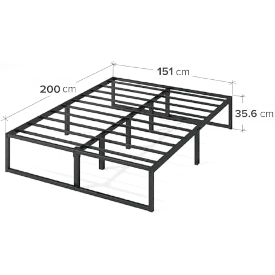 Zinus Lorelai King size Bed frame - Bed 150x200 cm - 36 cm Height with Underbed storage - Metal Platform Bed frame with Steel slat support - Black