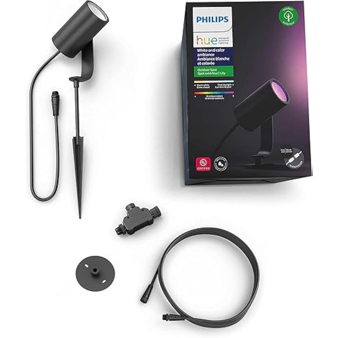 Philips Hue Lily White and Colour Ambiance LED Single Spotlight Extension: Smart Outdoor Lighting for Garden, Works with Alexa, Google Assistant and Apple Homekit