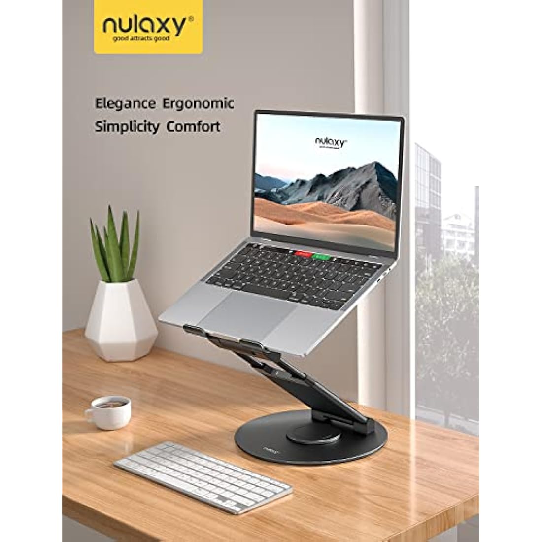 Nulaxy Swivel Laptop Stand for Desk with 360 Rotating Base, Adjustable Height up to 20", Ergonomic Laptop Riser Holder Computer Stand Compatible with MacBook All Laptops Computer 10-17", Black