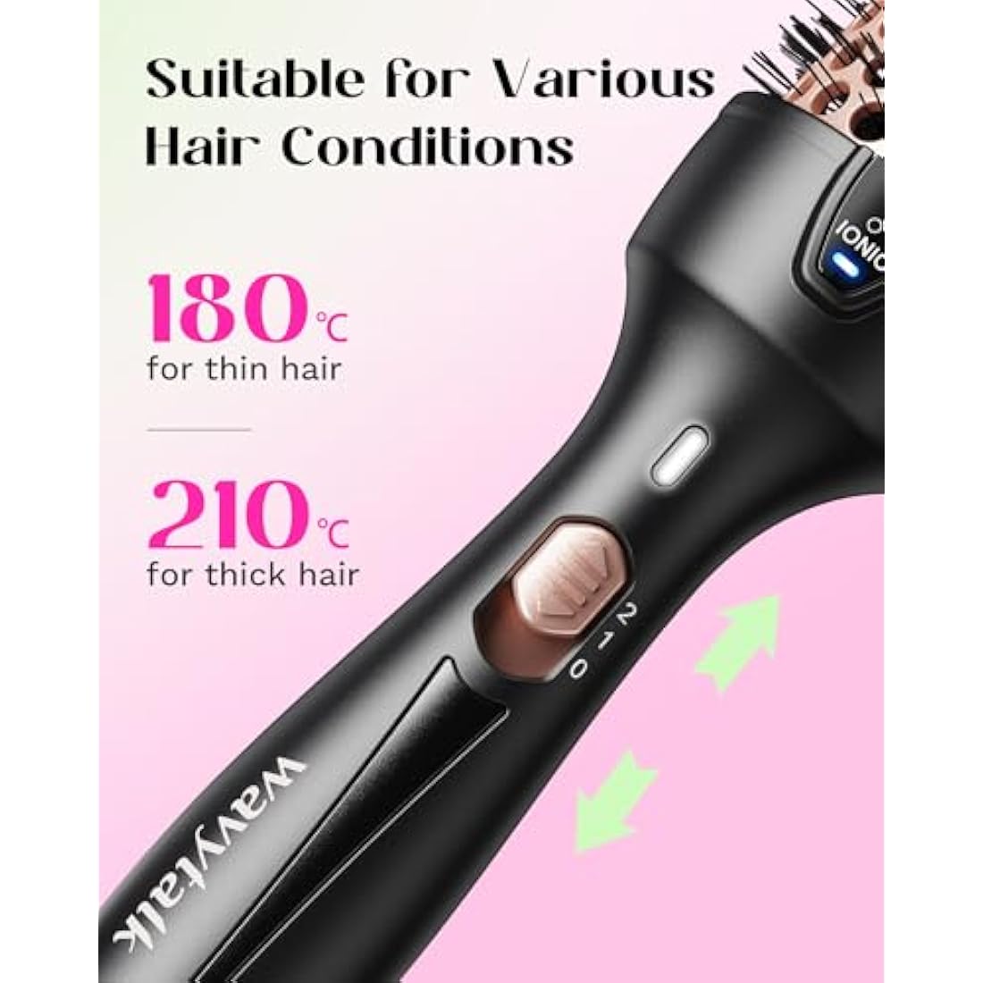Wavytalk Thermal Brush, Heated Hot Brush for Hair Styling, 38mm IonicThermal Round Iron for Blowout Express, Heated Curling Iron Create Natural Curls, Dual Voltage and UK Plug, Rose Gold