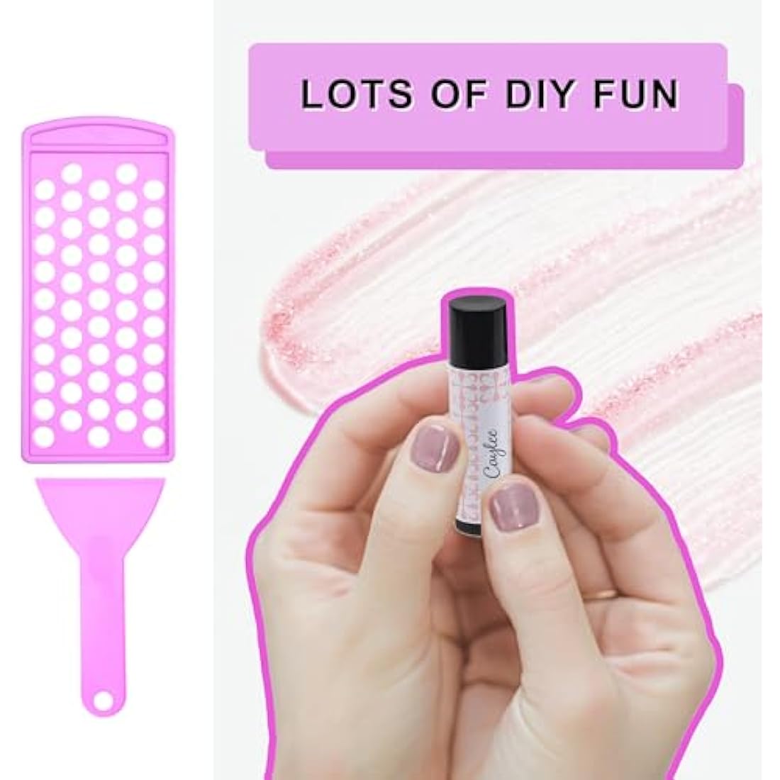 Kare & Kind Lip Balm Filling Tray Kit - 1x Filling Tray, 1x Spatula, 50x Lip Balm Tubes (Black), 50x Writable Sticker (3 colors), 50x Printed Stickers (Transparent) - DIY Homemade Lip Balm - Gift Idea