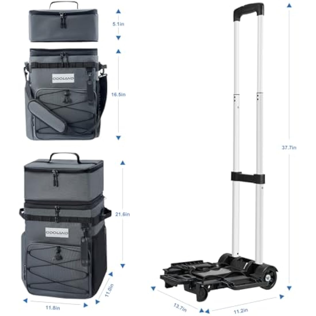 Odoland Cooler Box on Wheels, Leakproof Insulated Soft Rolling Cooler Bag with Stable All Terrain Cart and Handle Collapsible for Camping Beach Fishing Picnic with 6 Ice Cold Pack