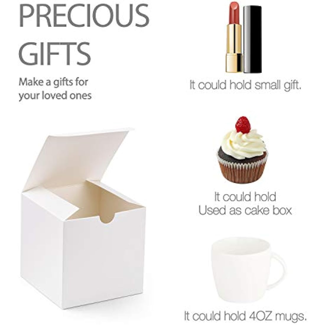 Switory Gift Boxes 50Pc 10x10x10cm, Kraft Paper Present Boxes with Lids for Crafting, Cupcake, Cardboard Bridesmaid Proposal Boxes,White Wedding Favor, Gift Ornaments, Easy Assemble Boxes