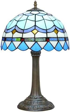 Tiffany Table Lamp Stained Glass Lamp Mediterranean Blue Bedroom Table lamp Reading Desk Light for Bedside Living Room Office Dormitory Dining Room Decorate Housewarming Gift 12X12X18 inches
