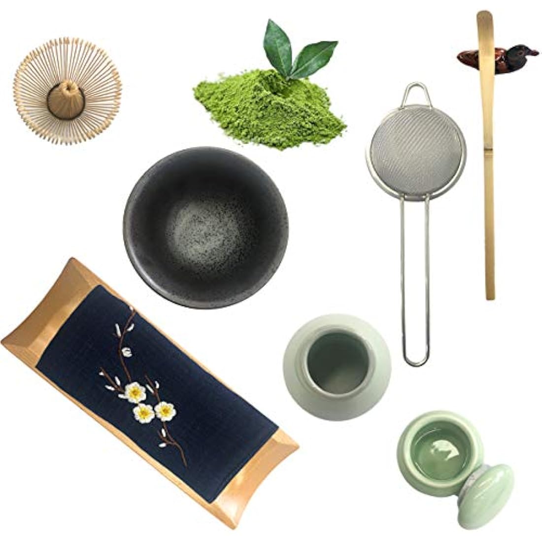 Artcome Japanese Matcha Tea Set, Matcha Whisk, Traditional Scoop, Matcha Bowl, Ceramic Whisk Holder, Matcha Caddy, Handmade Matcha Ceremony Kit for Traditional Japanese Tea Ceremony (9Pcs)