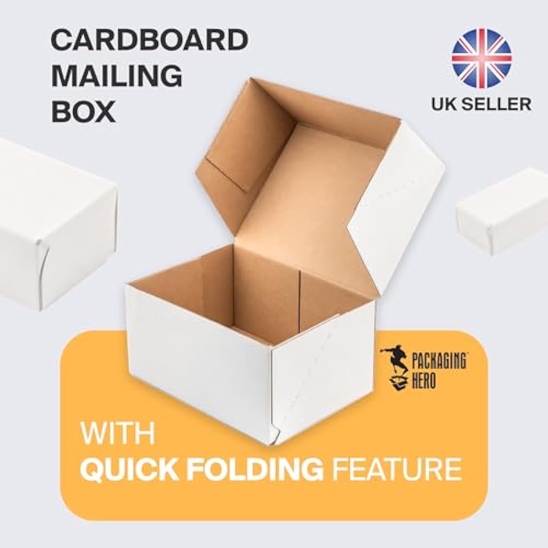 Packaging Hero 20 x 15 X 10 cm (aprox. 8" x 6" x 4") White Corrugated Cardboard Mailing Boxes, gift boxes, e-commerce box with free clear round stickers (10 pack)