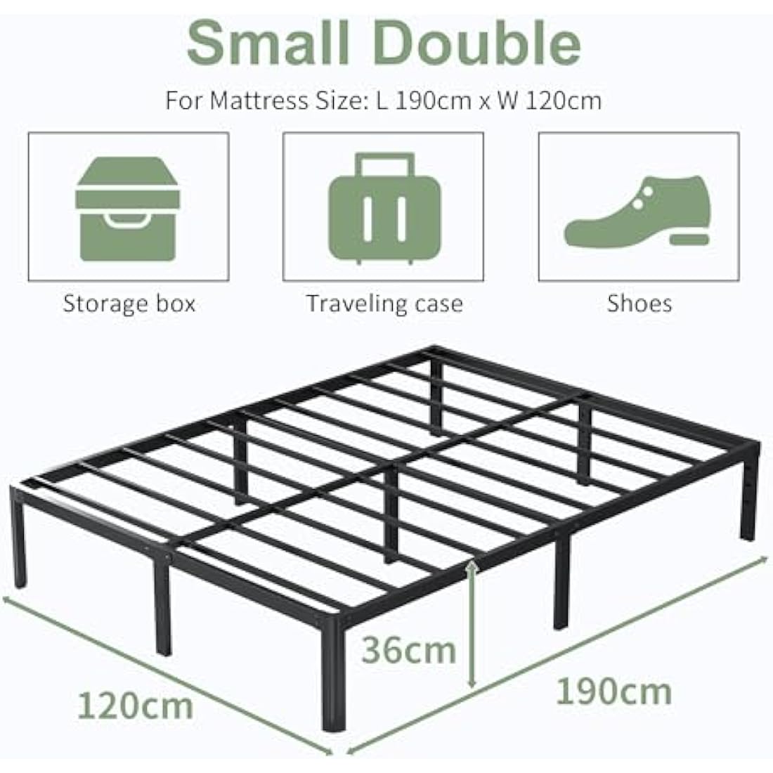 Lutown-Teen Small Double Bed Frame 4ft with Rounded Corner Legs, Heavy Duty Metal Bed Frame Small Double, Small Double Beds 36 cm High, Noise Free, Easy Assembly