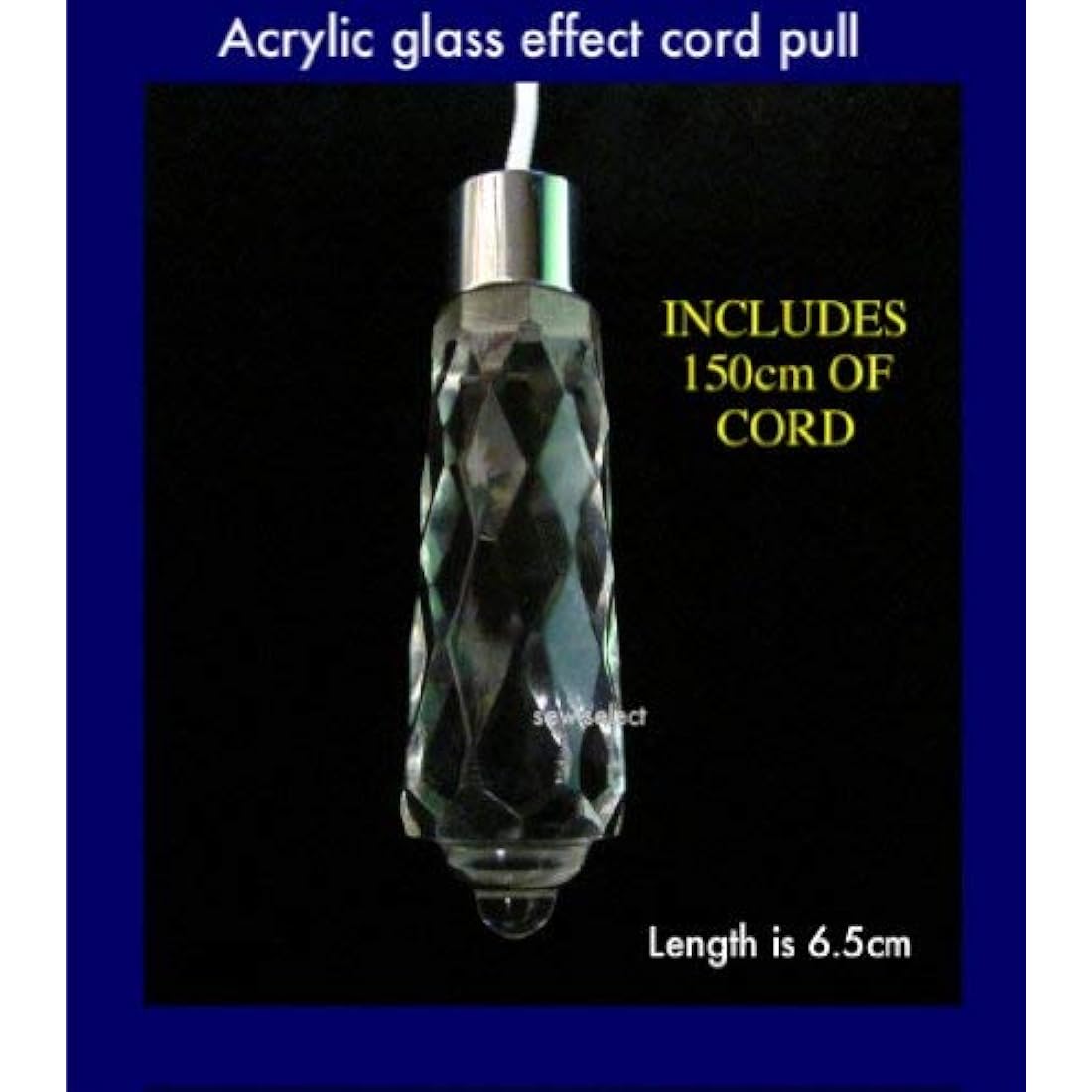 Penbrice Interiors Bathroom light cord pull - Glass effect solid clear acrylic teardrop with chrome design