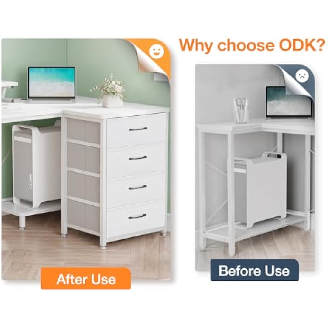 ODK Corner Desk with Drawers, L Shaped Computer Desk 140x80cm with USB Charging Port & Power Outlet, Home Office Desk with Monitor Stand and PC Stand, Gaming Desks Workstations, White