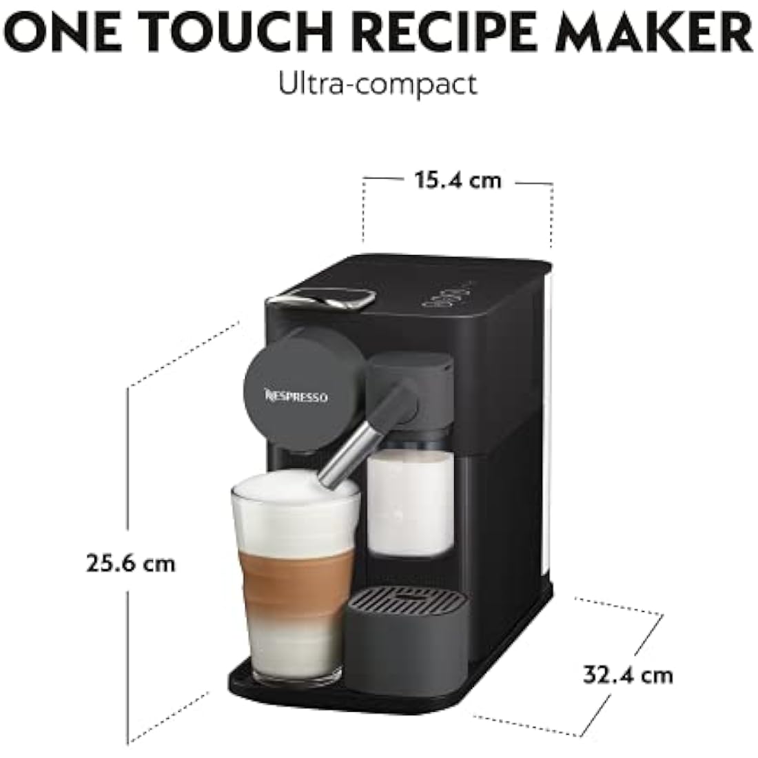 Nespresso Lattissima One Coffee Machine by De'Longhi for Original Coffee Pods, Latte, Cappuccino, Integrated Milk Frother, Starter Capsule Set Included, EN510.B, Black