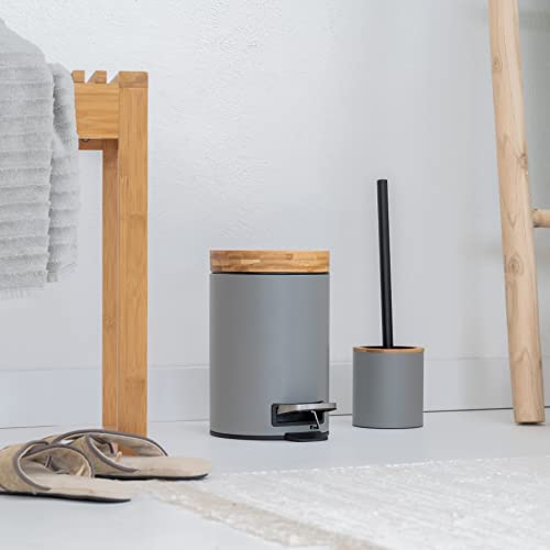 Kazai. 3L Designer Bathroom Bin | Superior Bamboo | Soft Closing | Anti-Finger | Grey