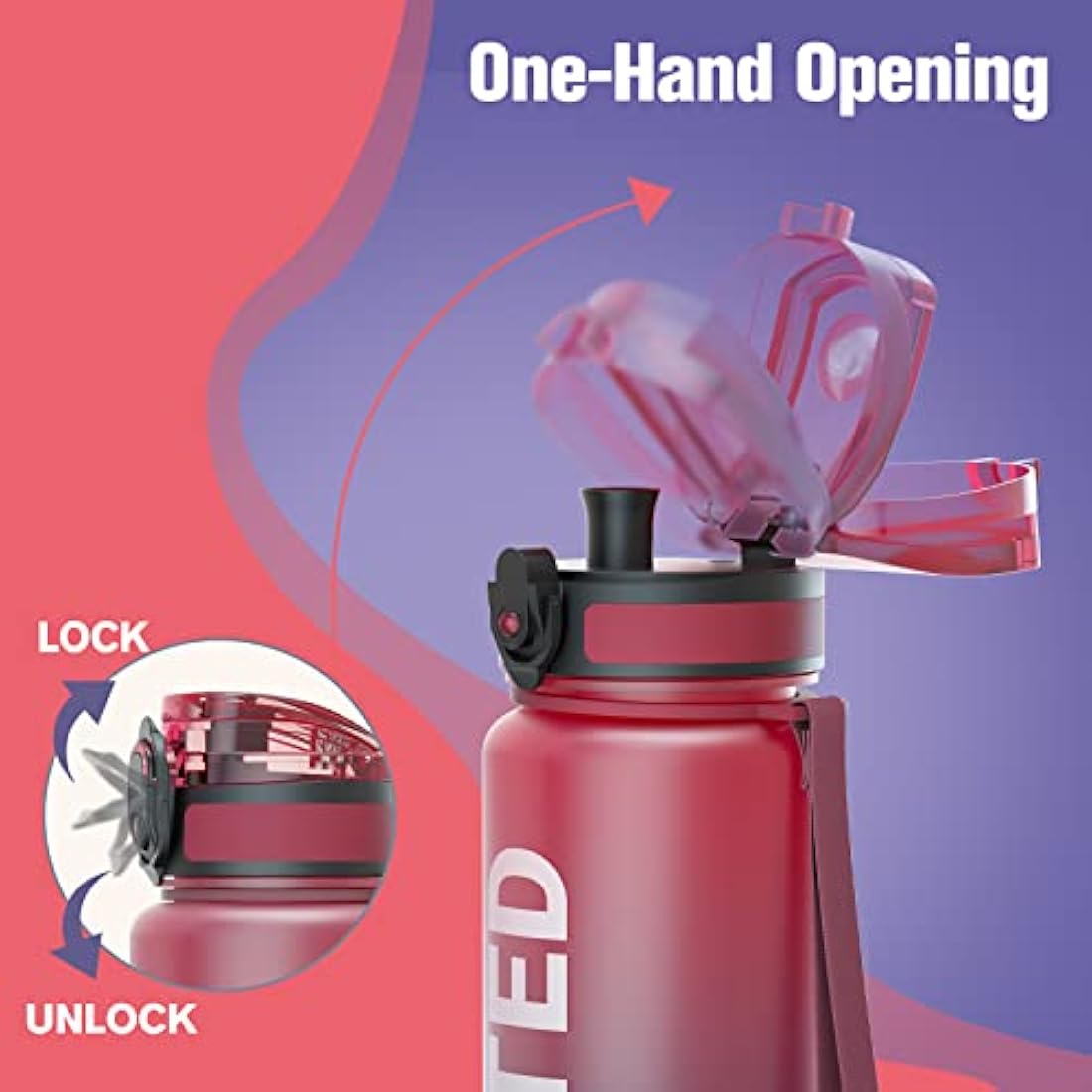 Sahara Sailor Leakproof Water Bottle 1L/500ML/750ML, Tritan BPA Free Motivational Sport Drinks Bottle with Clear Time Marker, Lock Cover, Easy Clean Brush, Durable for Gym, School, Cycling (1 Bottle)