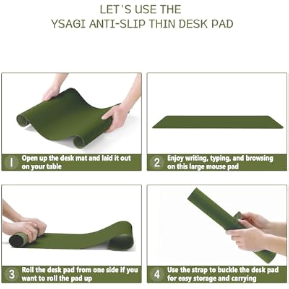 YSAGi Non-Slip Desk Pad, Waterproof PVC Leather Desk Table Protector, Ultra Thin Large Mouse Pad, Easy Clean Laptop Desk Writing Mat for Office Work/Home/Decor (90 x 43 cm, Grass Green)