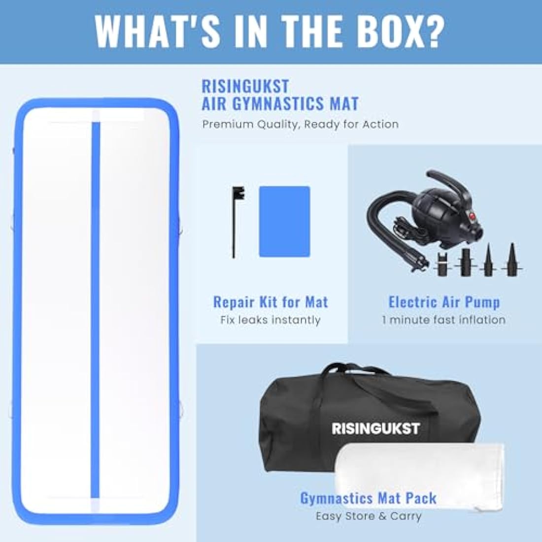 RISINGUKST Air Gymnastics Track Tumbling Mat Inflatable, 6.6ft 10ft 13ft 16ft 20ft Training Mats 4/8 Inch Thickness, Air Roller Air Barrel
