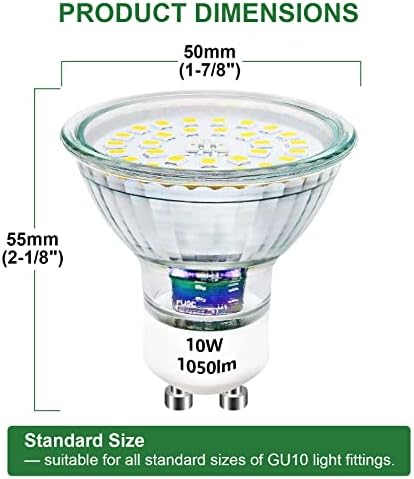 Unikcst GU10 LED Bulbs Dimmable 10W Cool White Spotlight Replaces 100W Halogen Bulbs 1050lm 6000K LED Spot Lights 240V No Flickering,Pack of 10